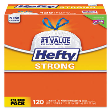 Hefty® Strong Tall Kitchen Drawstring Bags, 13 Gal, 0.9 Mil, 24" X 27.75", White, 120-box freeshipping - TVN Wholesale